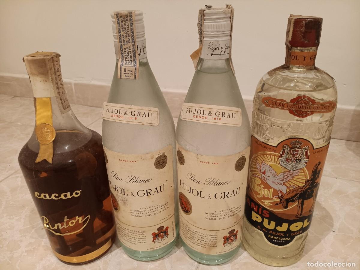 Botellas antiguas: Lote botellas pujol grau anis y cacao pintor agusti bofill solo en Mano escucho ofertas sueltas