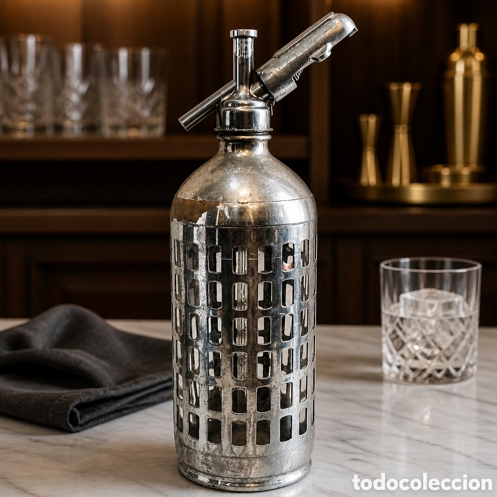 Botellas antiguas: SIF&Oacute;N INGL&Eacute;S DE CRISTAL CON MALLA MET&Aacute;LICA SPARKLETS LTD MAKERS LONDON A&Ntilde;OS 30