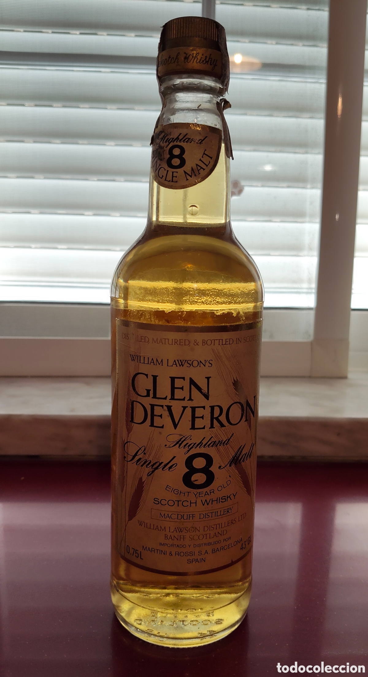 Botellas antiguas: Botella Vintage Glen Deveron 8 A&ntilde;os Single Malt Scotch Whisky - Importado Martini & Rossi - A&ntilde;os 70/