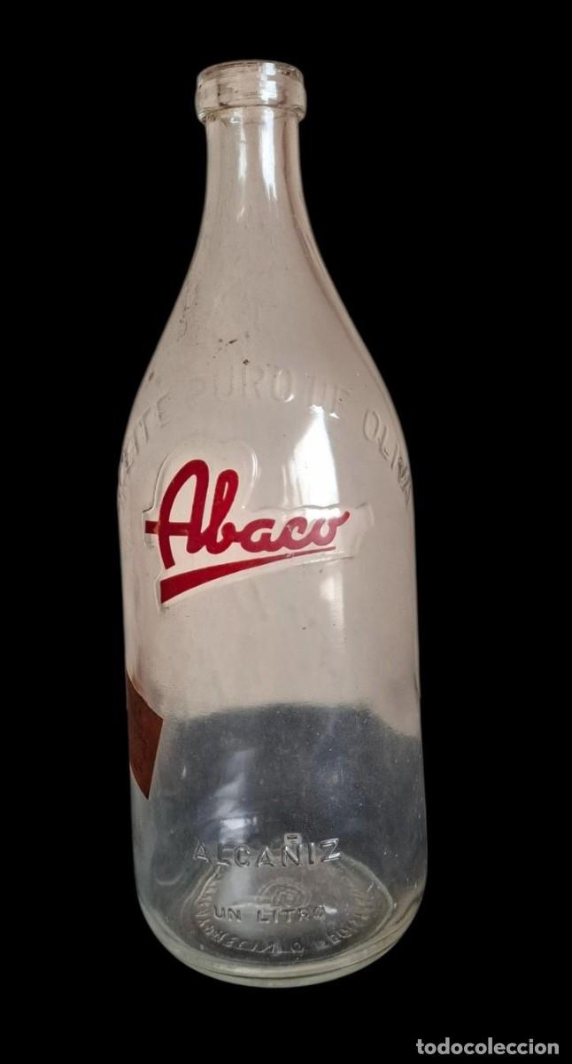 Botellas antiguas: (LI-260700)BOTELLA DE ACEITE DE UN LITRO SERIGAFIADA Y GRABADA ABACO DE ALCA&Ntilde;IZ 1 LITRO