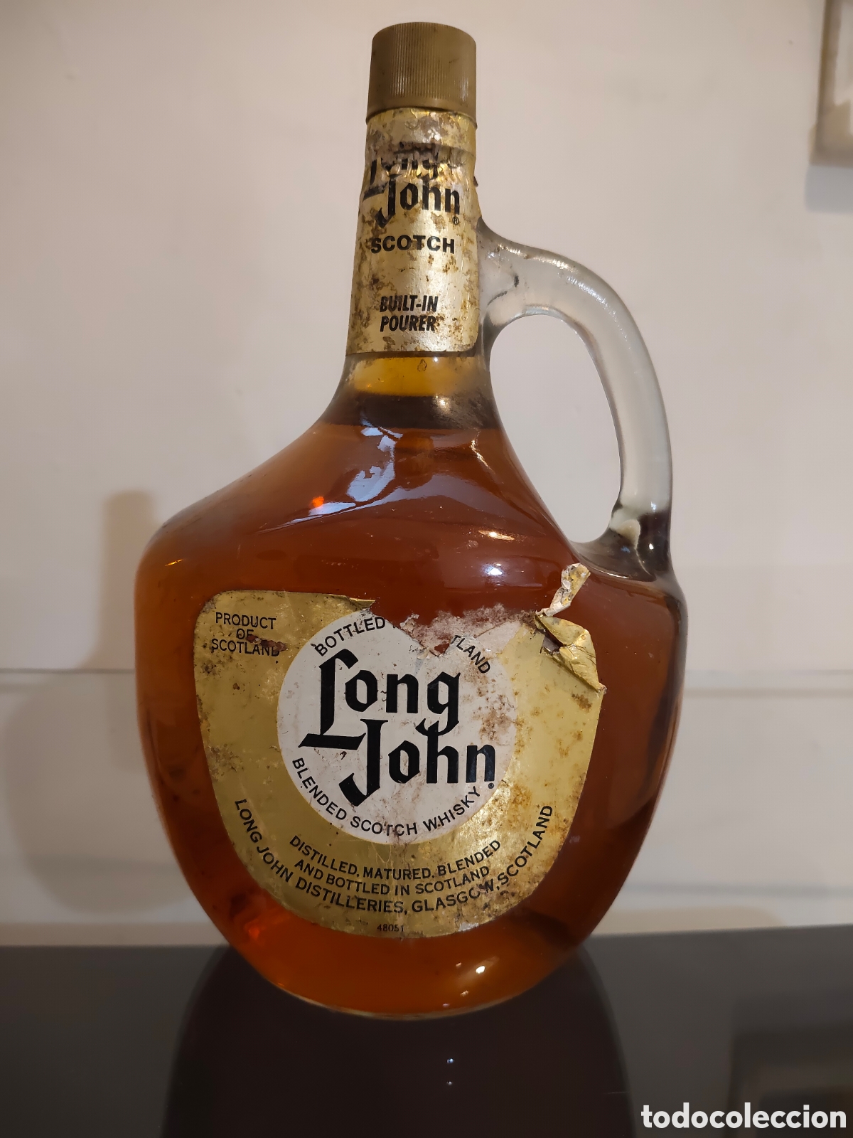 Botellas antiguas: Botella Vintage Long John Blended Scotch Whisky Grande con asa 60/70