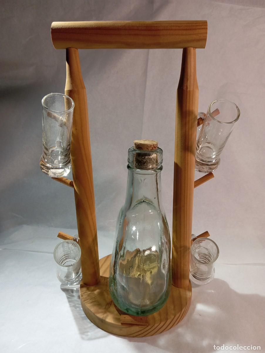 Botellas antiguas: Licorera Madera VINTAGE Vasitos - Foto 1