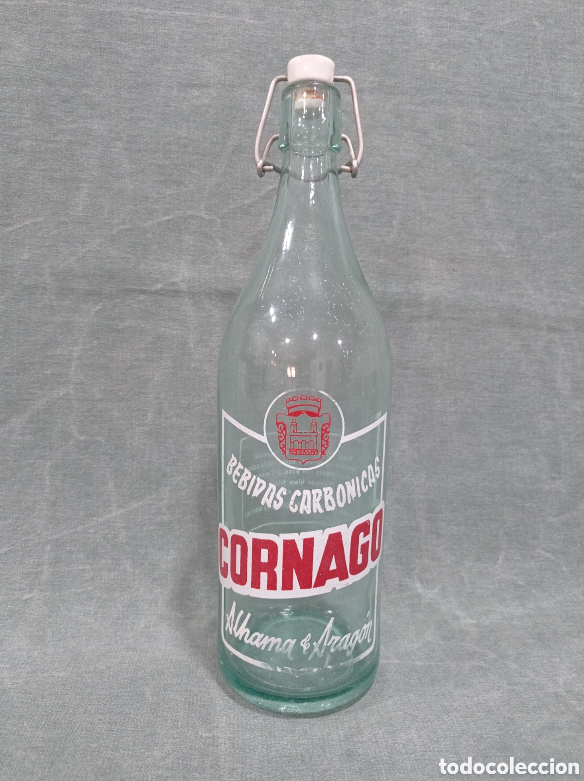 Botellas antiguas: ANTIGUA BOTELLA DE GASEOSA MARCA CORNAGO - ALHAMA DE ARAG&Oacute;N - ZARAGOZA - SERIGRAFIADA - 1 LITRO