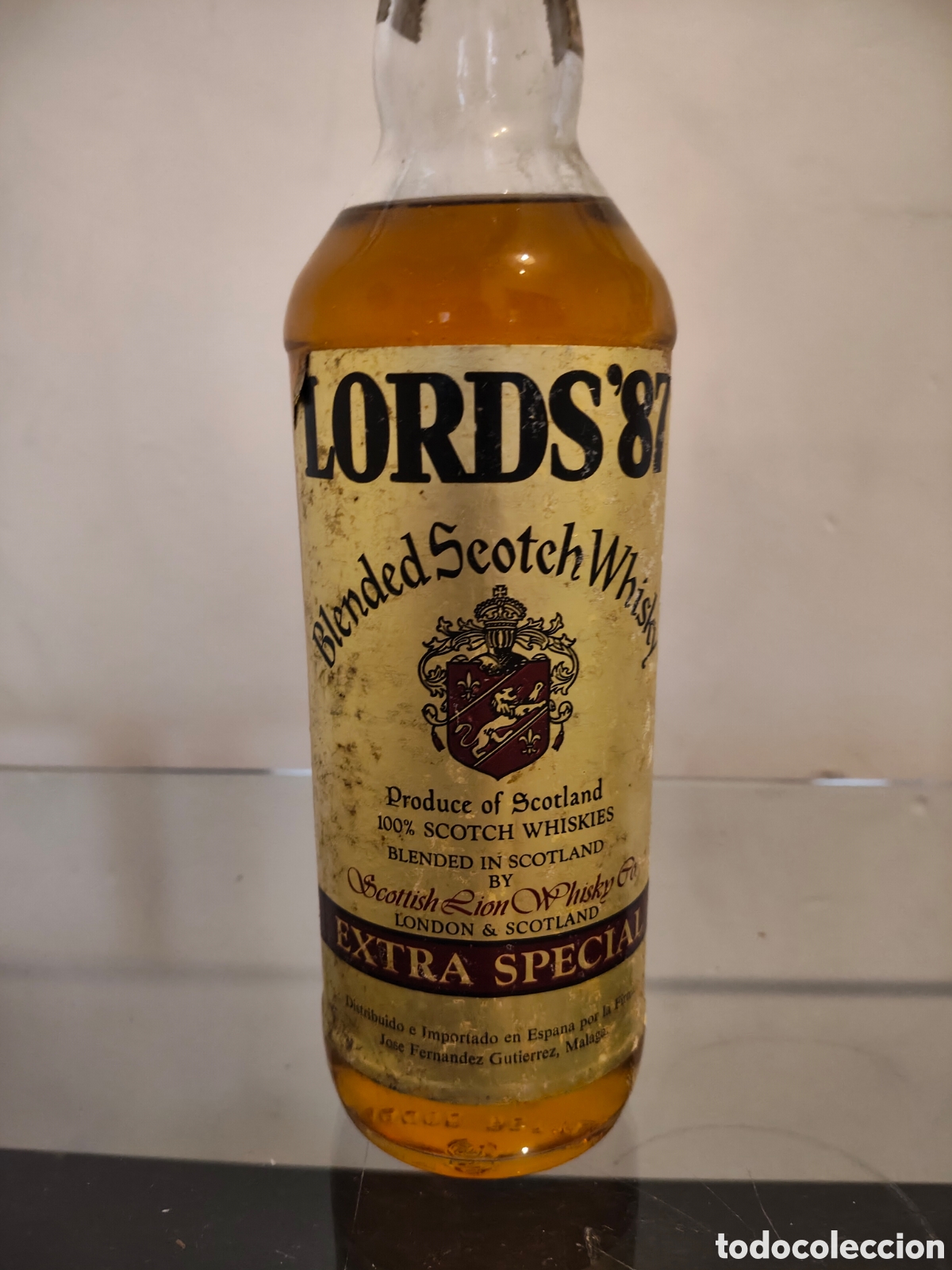 Botellas antiguas: Antigua botella Whisky Lords'87 Extra Special Blended Scotch 75 cl Precintada A&ntilde;os 70