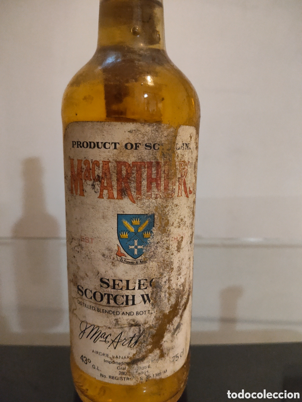 Botellas antiguas: Botella Antigua MacArthur's Select Scotch Whisky 1 litro 43&deg; GmL. Escocia. A&ntilde;o 75-85