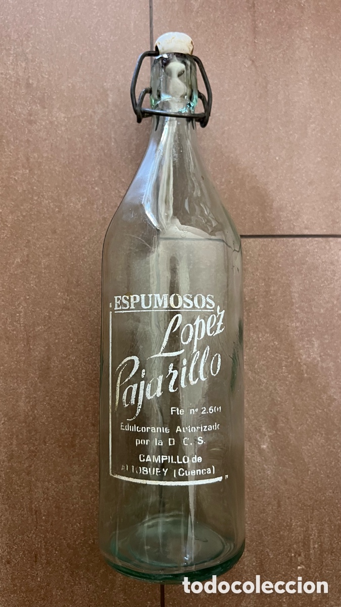 Botellas antiguas: ANTIGUA BOTELLA GASEOSA ESPUMOSOS LOPEZ PAJARILLO ALTOBUEY ( CUENCA )