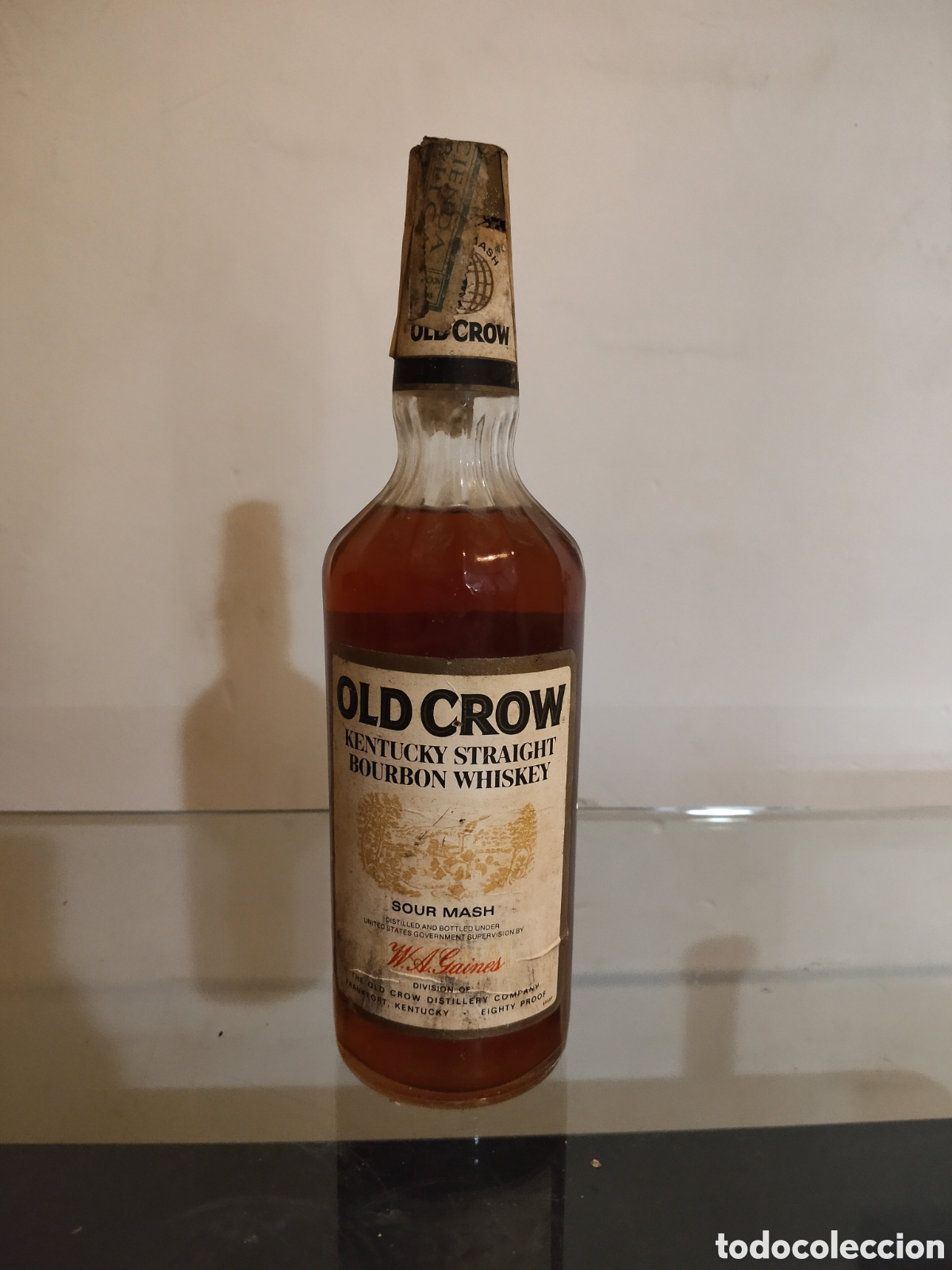 Botellas antiguas: Botella Antigua Old Crow Kentucky Straight Bourbon Whisky 75cl. A&ntilde;os 70.