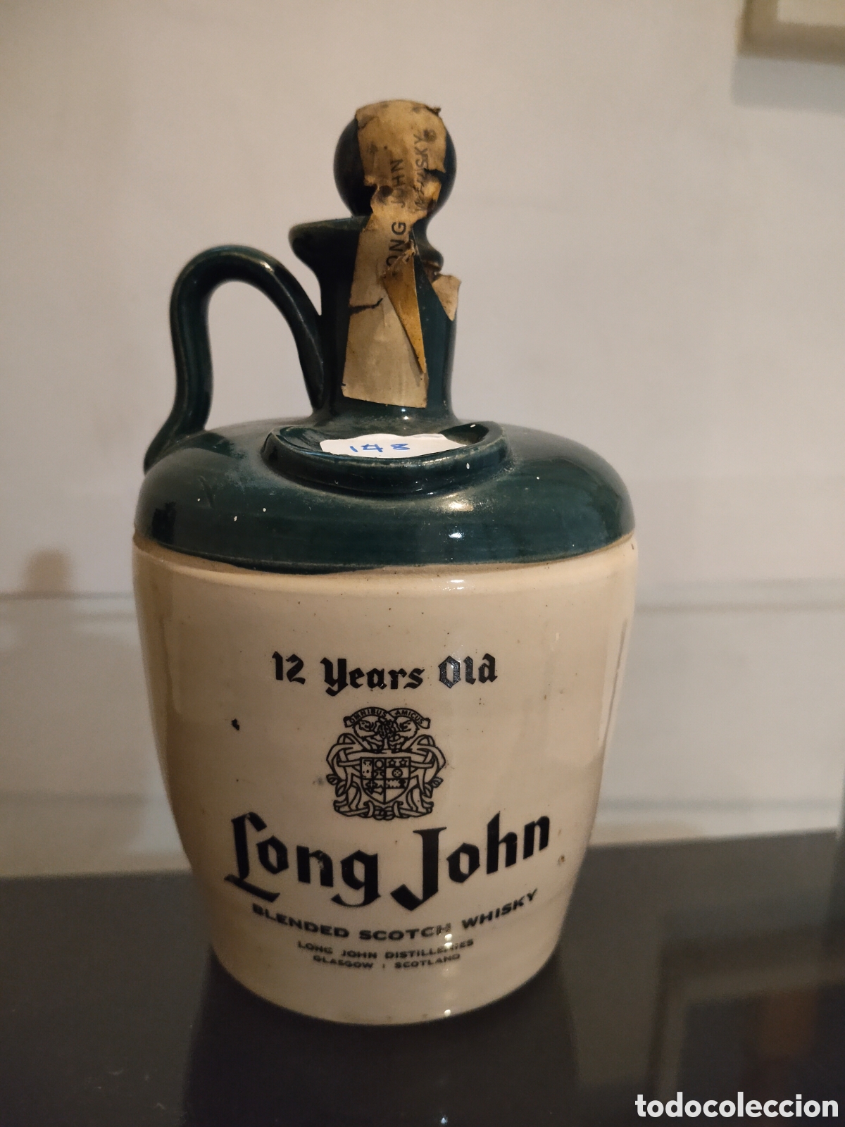Botellas antiguas: long John 12 Years Old Blended Scotch Whisky Ceramic Jug Full & Sealed a&ntilde;os 70