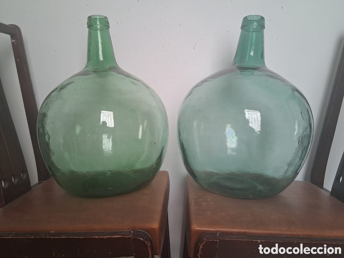 Botellas antiguas: 2 botellas damajuana garrafa de cristal color verde y azul viresa 16 litros