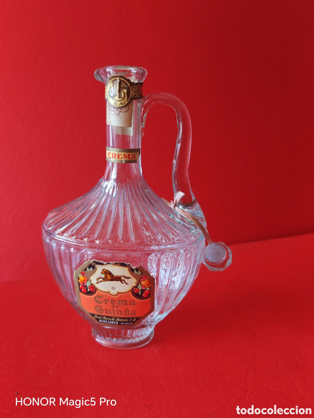 Botellas antiguas: Antigua botella crema de guinda, Jos&eacute; Barcel&oacute; alem&aacute;n, algezares Murcia