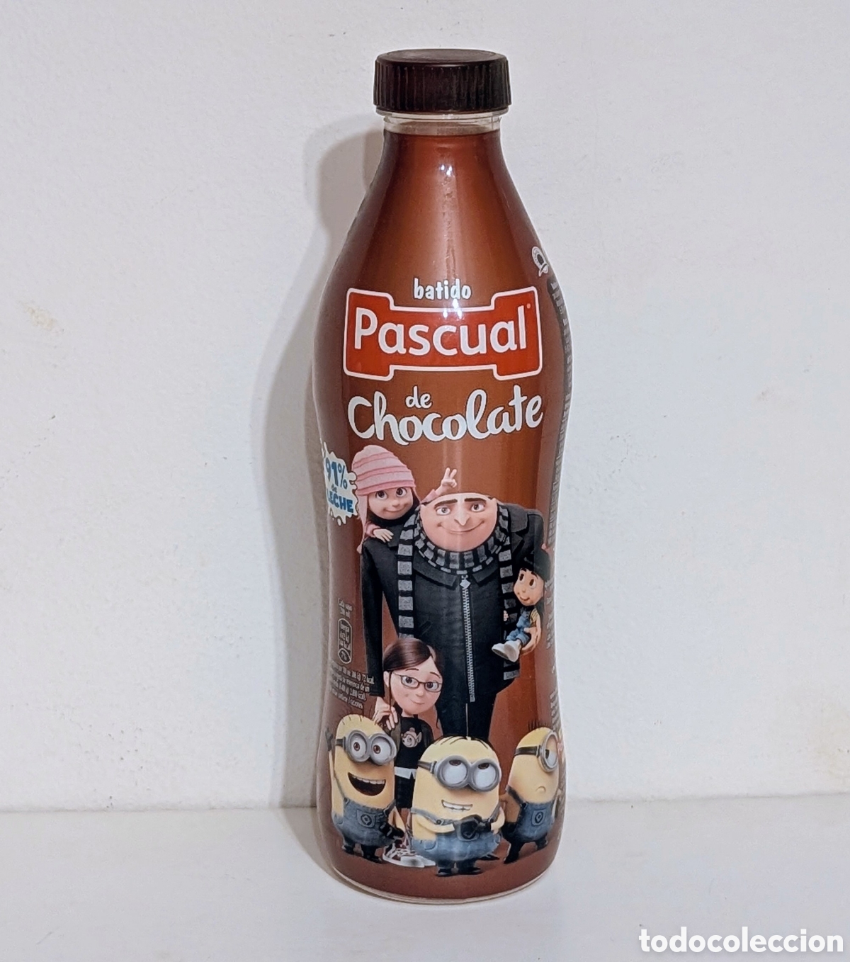Botellas antiguas: Botella vac&iacute;a Pascual. Batido de chocolate. GRU Mi Villano Favorito