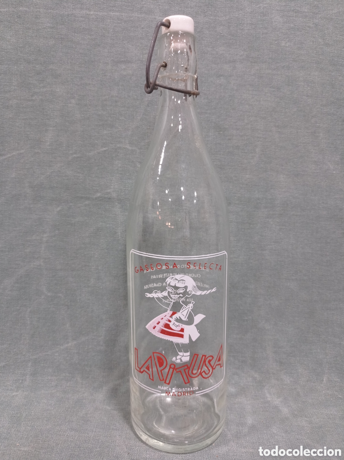 Botellas antiguas: BOTELLA GASEOSA LA PITUSA - MADRID - EL MODELO M&Aacute;S ANTIGUO