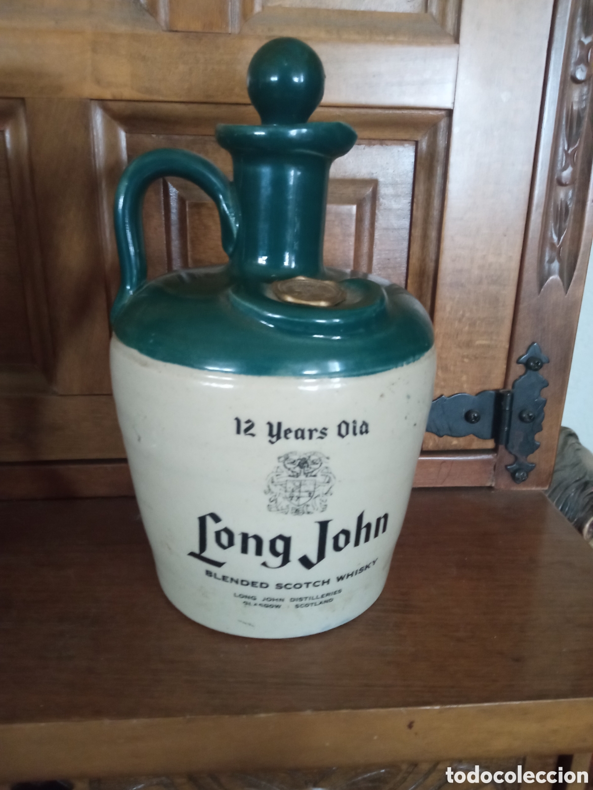 Botellas antiguas: Caneco de cer&aacute;mica de Whisky Long John, sin contenido, 22 cm de altura aproximadamente