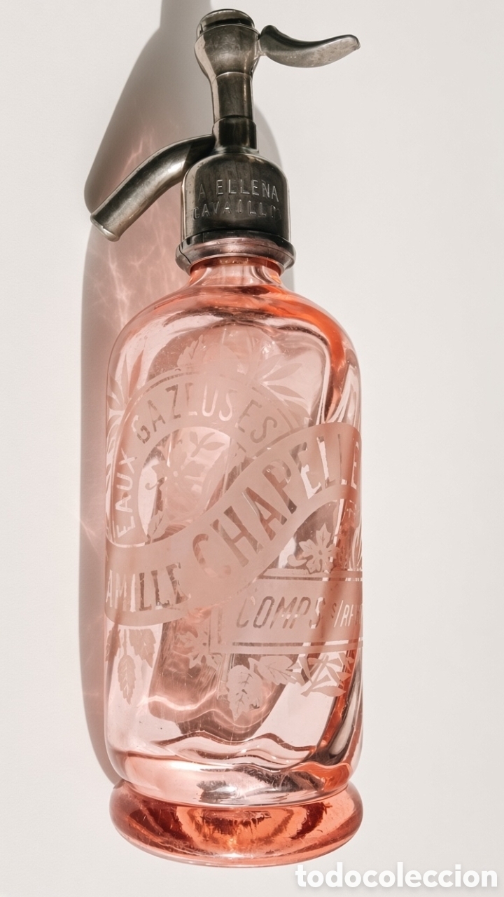 Alte Flaschen: Antiguo Sif&oacute;n Franc&eacute;s Medio Litro 1/2L. Rosa Municipio CAVAILLON (Cavalhon) raro de Colecci&oacute;n.