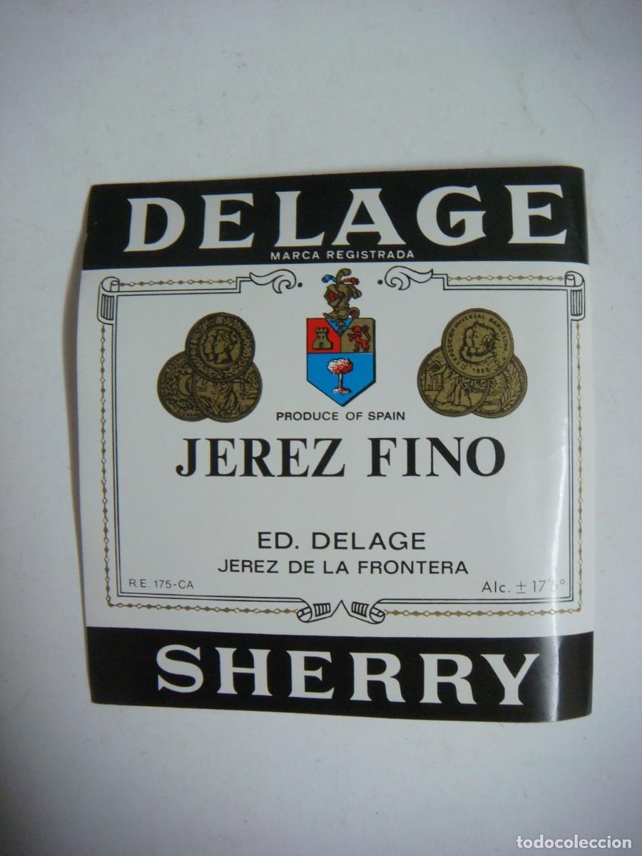 Botellas antiguas: ETIQUETA DE DELAGE JEREZ FINO JEREZ DE LA FRONTERA-CAR-N&ordm;-82-BIS
