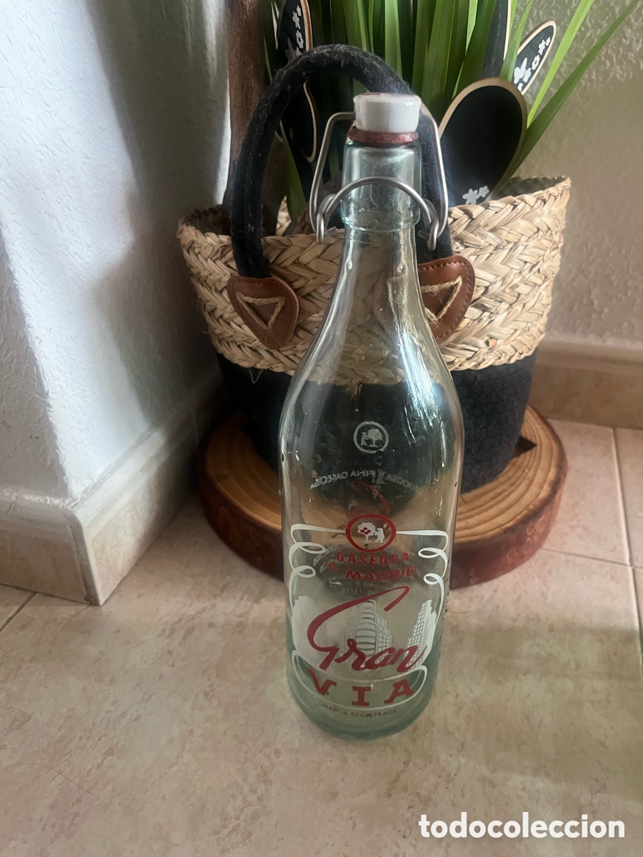 Botellas antiguas: Botella antigua Gaseosa Gran V&iacute;a &ndash; cierre mec&aacute;nico &ndash; serigrafiada