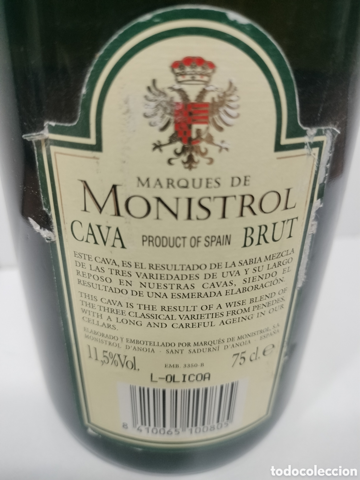 Botellas antiguas: Antigua botella Marqu&eacute;s de Monistrol - Foto 4