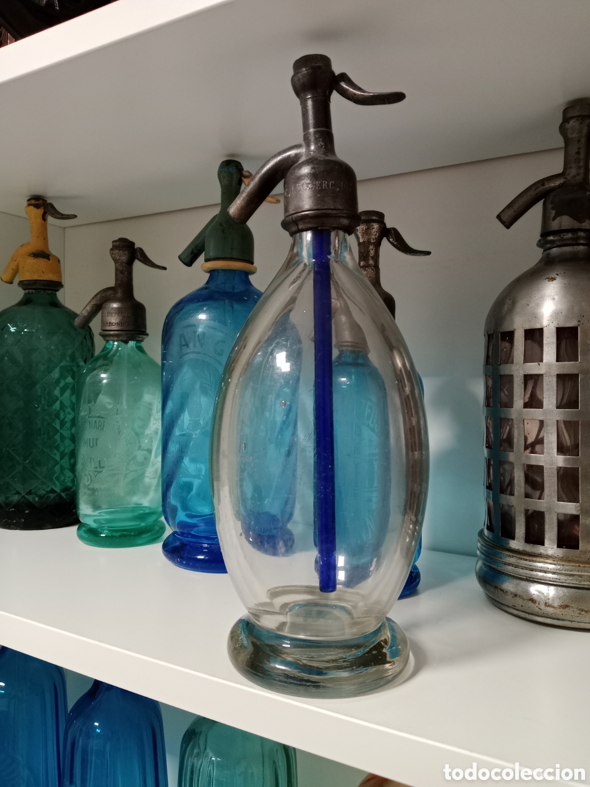 Botellas antiguas: Antiguo Sif&oacute;n Franc&eacute;s Ovoide. Tap&oacute;n de Plomo. Botella de Colecci&oacute;n. Cristal de Manganeso.