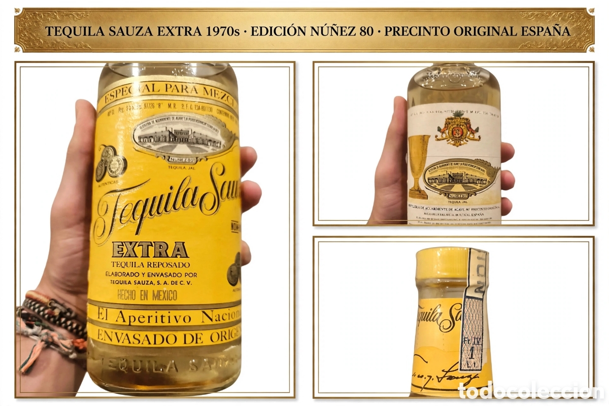 Botellas antiguas: Tequila Sauza Extra Reposado 1970s Vintage - Etiqueta Amarilla N&uacute;&ntilde;ez 80