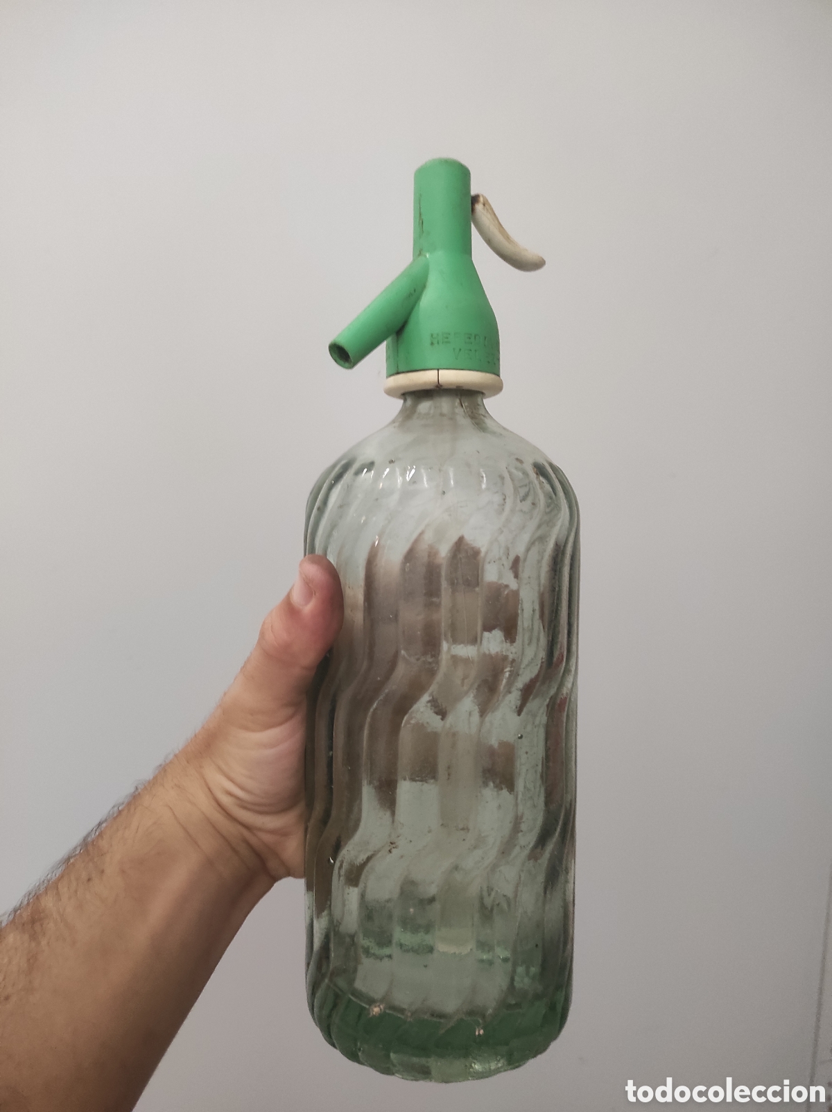 Botellas antiguas: Sif&oacute;n antiguo de vidrio. V&eacute;lez M&aacute;laga Heredia..