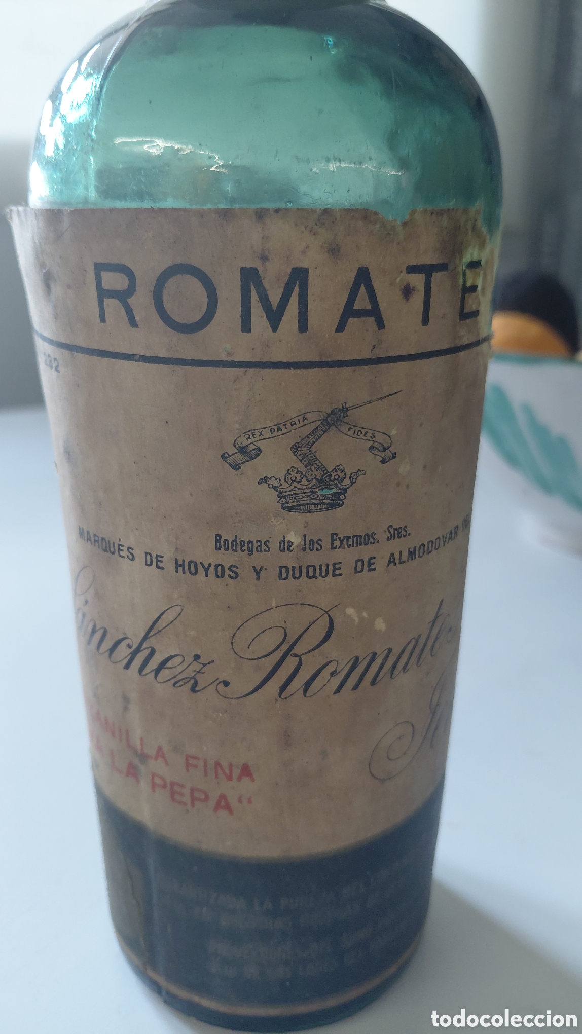 Botellas antiguas: Manzanilla Viva La Pepa. S&aacute;nchez Romate