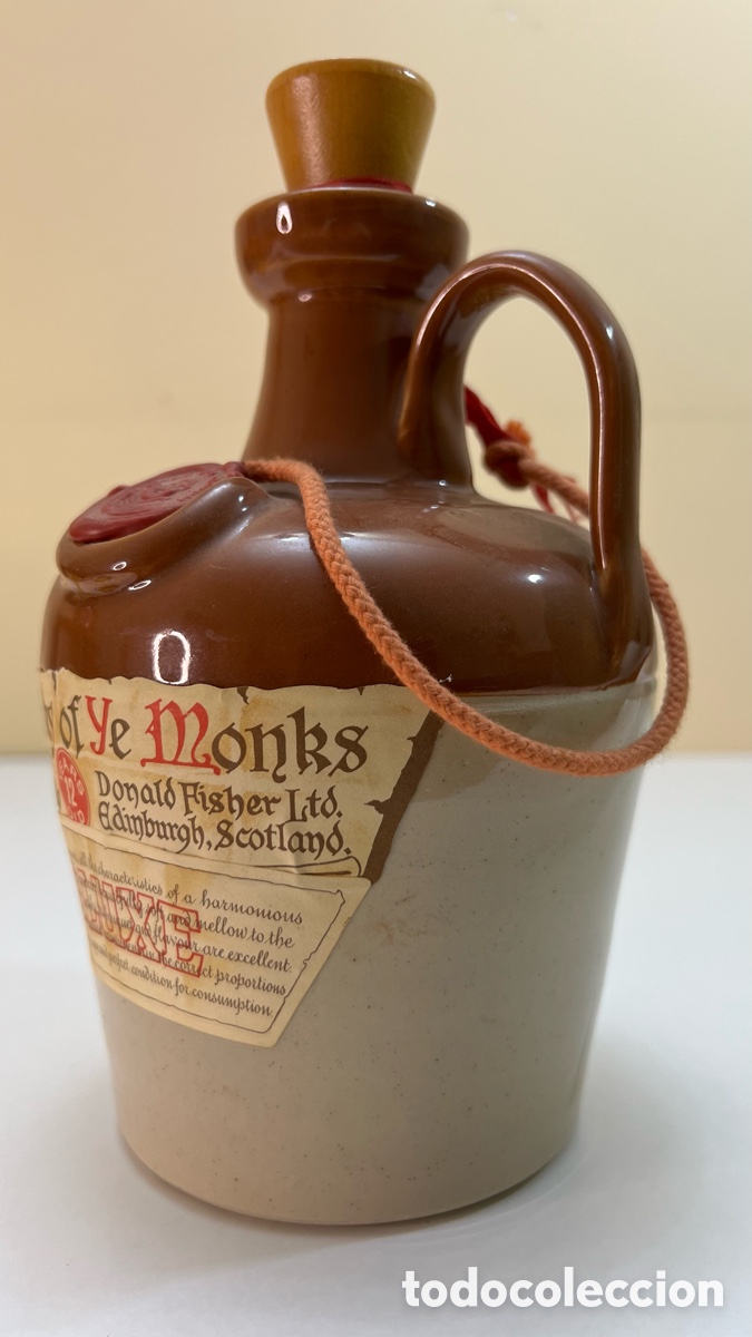 Botellas antiguas: BOTELLA VACIA EN GRES VIDRIADO, DE WHISKY MONKS, ESCOCIA. - Foto 3