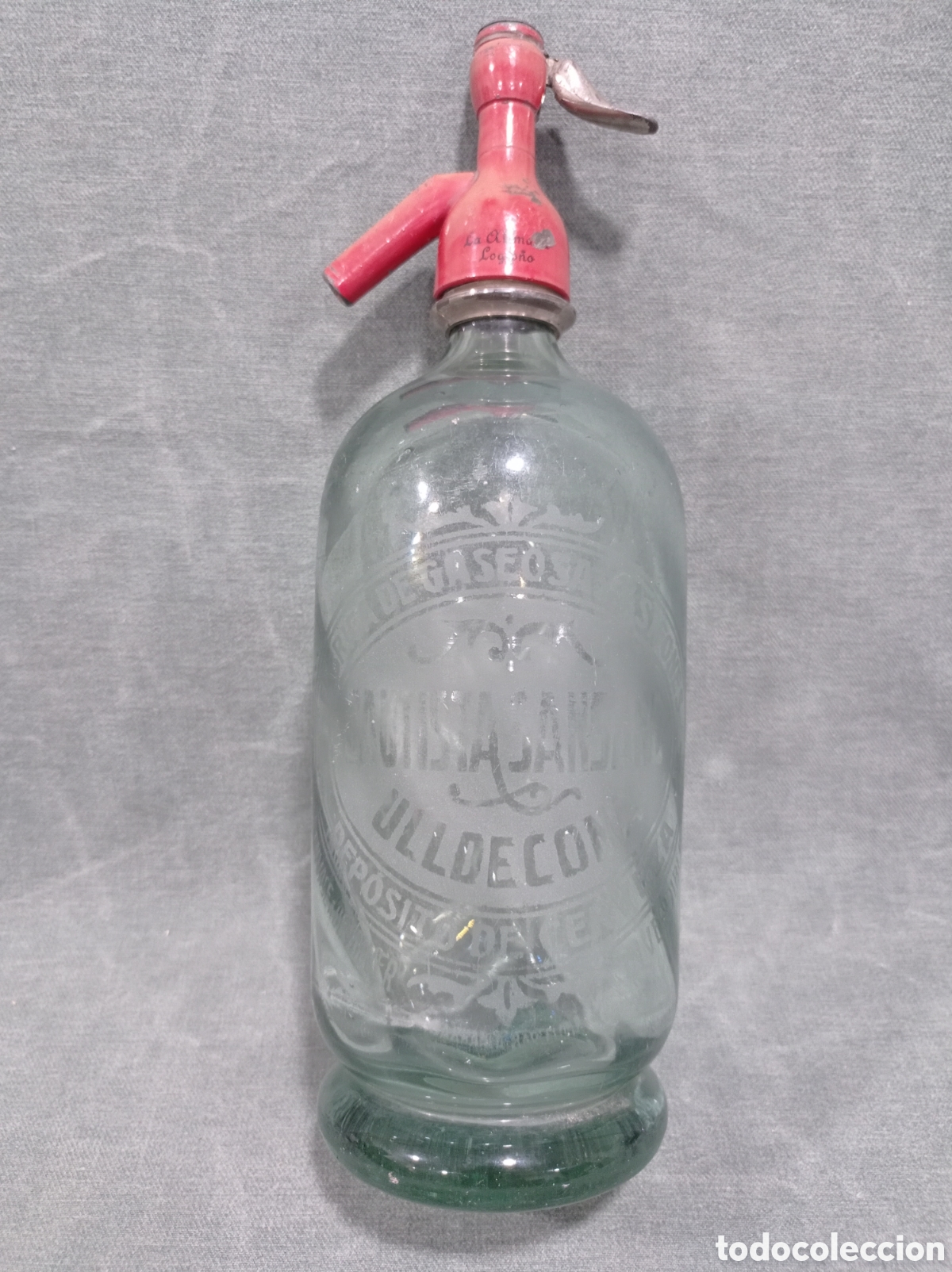 Botellas antiguas: ANTIGUO SIF&Oacute;N DEP&Oacute;SITO DE CERVEZA BAUTISTA SANSANO - ULLDECONA - TARRAGONA - GRABADO AL &Aacute;CIDO