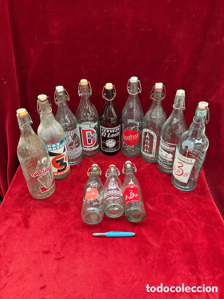 Botellas antiguas: Gran lote de botellas y botellines antiguos,gaseosa!