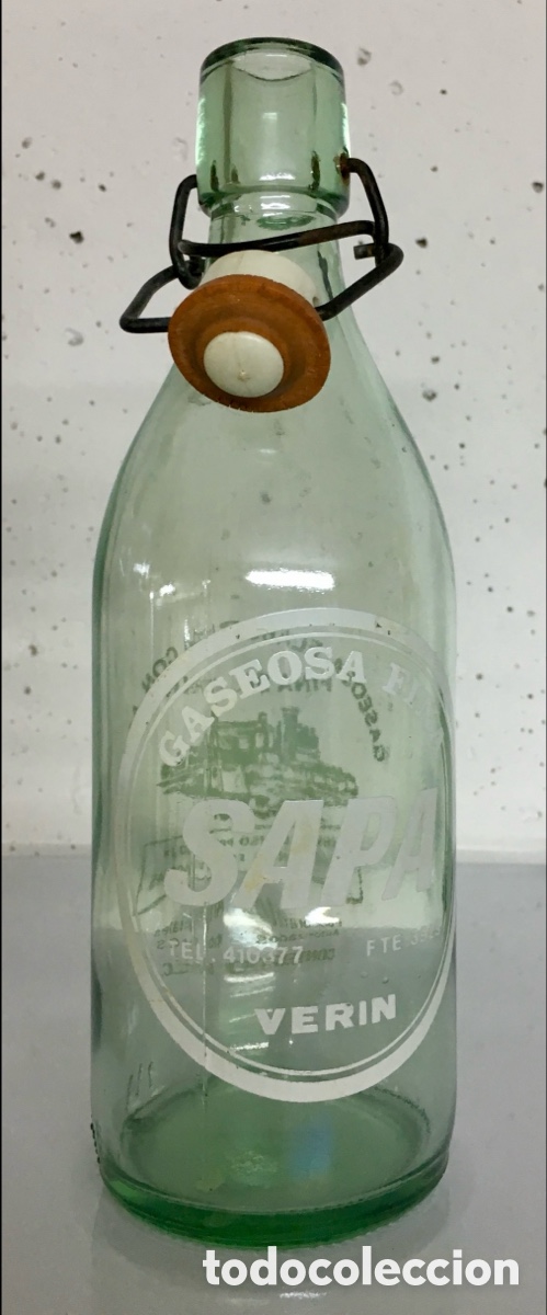 Botellas antiguas: Botella de cristal. Gaseosa fina. SAPA. Ver&iacute;n. 500 cc. A&ntilde;os 60.