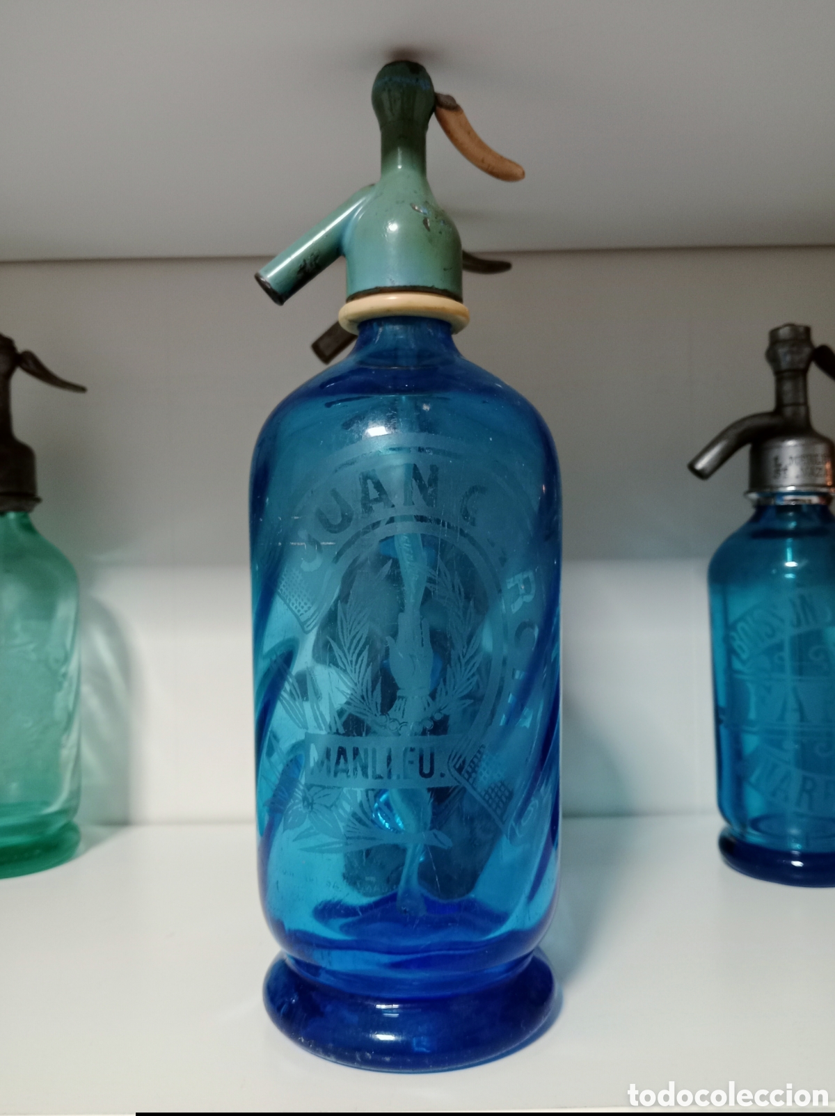 Botellas antiguas: Antiguo Sif&oacute;n Azul. Casa JUAN GARC&Iacute;A MANLLEU - Barcelona. Tap&oacute;n de Plomo
