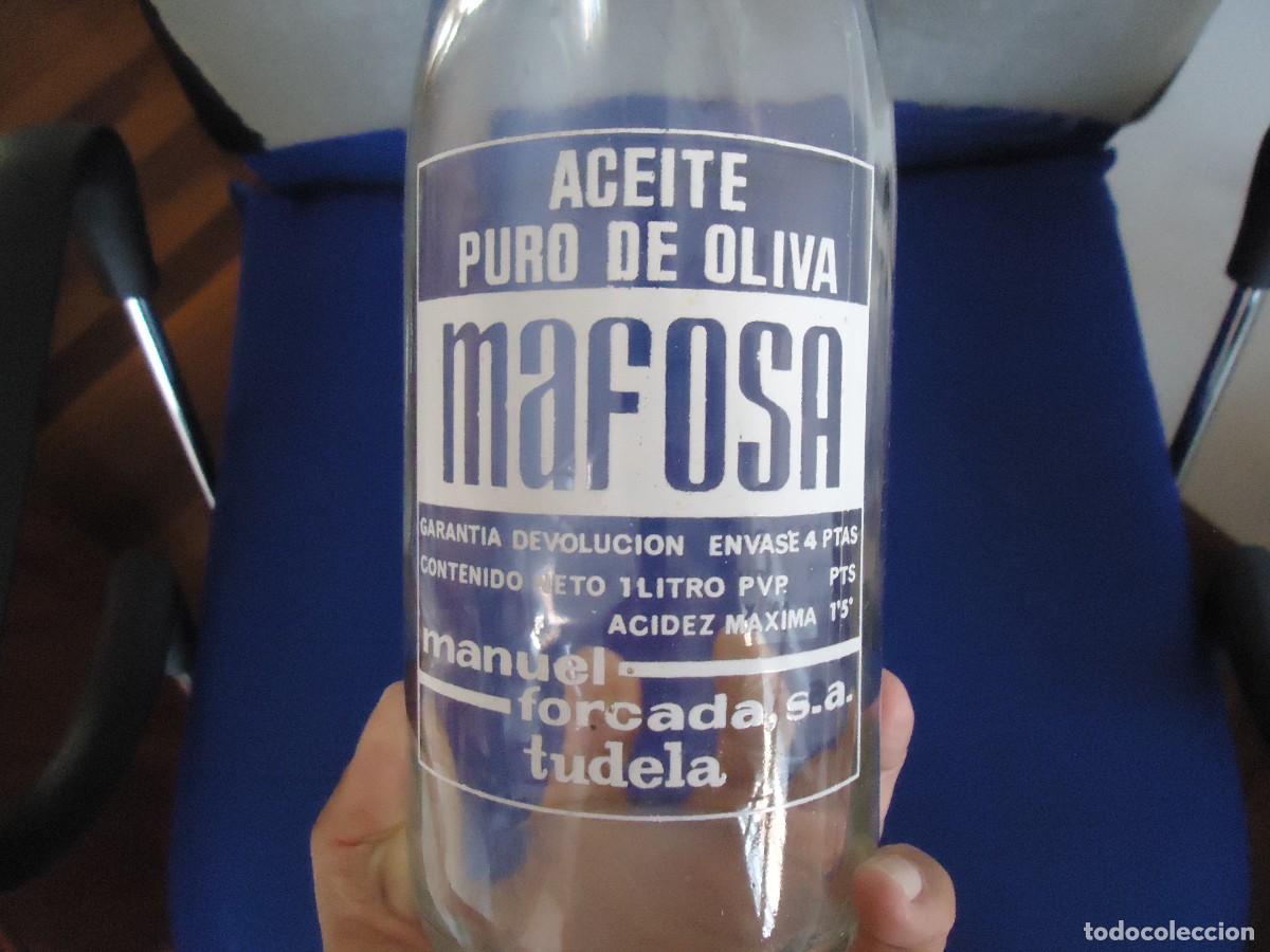Botellas antiguas: botella mafosa aceite puro oliva manuel forcada tudela ribera navarra aceituna olivo tudelano