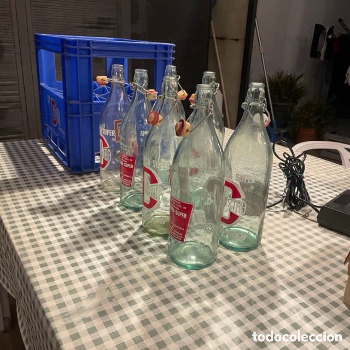 Botellas antiguas: 7 Botellas Vidrio Super Extra + Caja - Foto 1