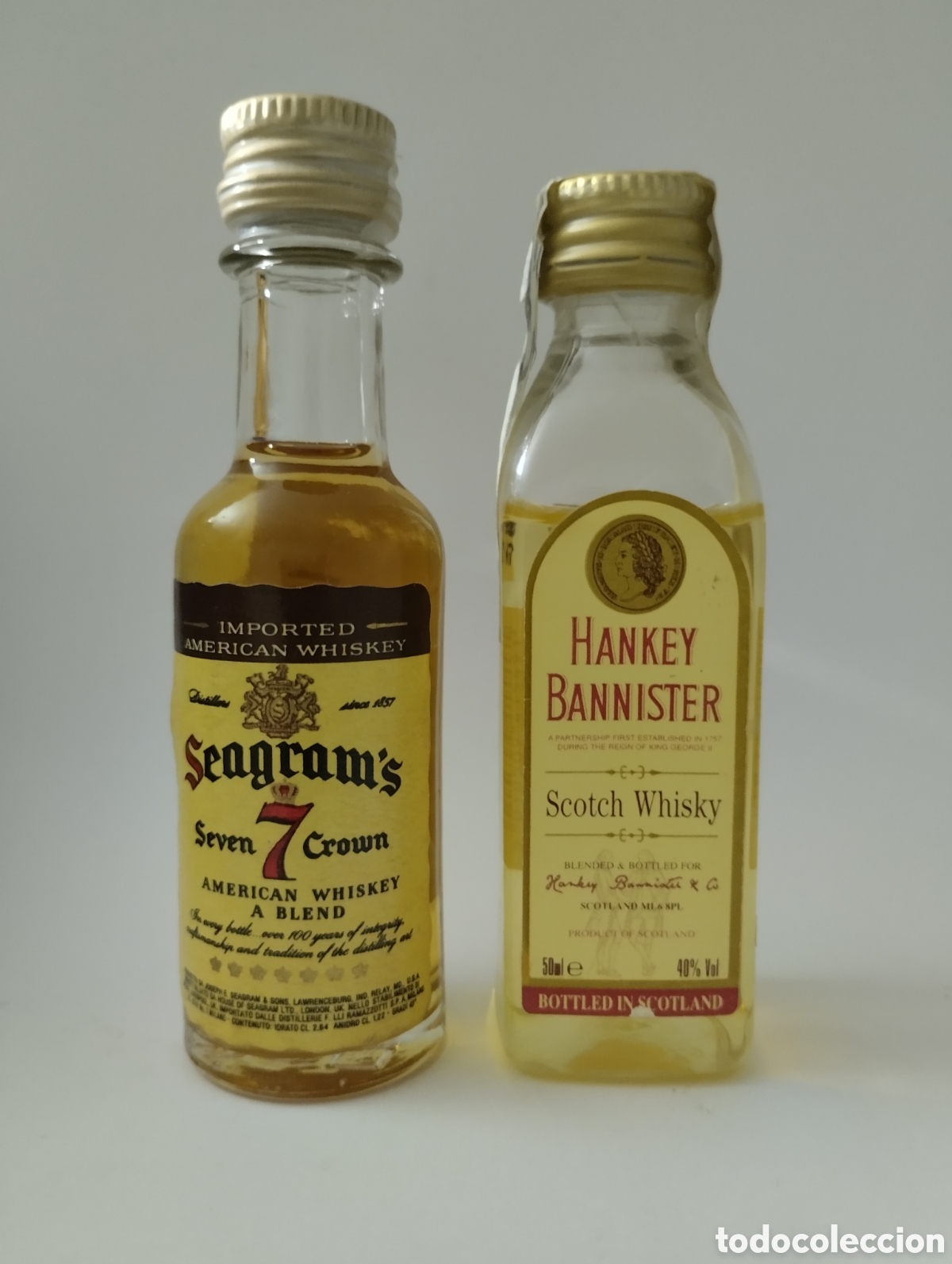 Botellas antiguas: Botellitas whisky seagrams y Banister