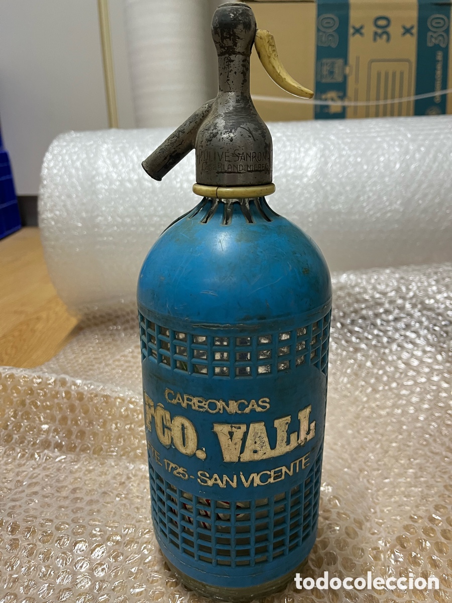 Botellas antiguas: SIF&Oacute;N ANTIGUO CARB&Oacute;NICAS FCO. VALL &ndash; SAN VICENTE &ndash; CABEZAL P. OLIVE SANROMA