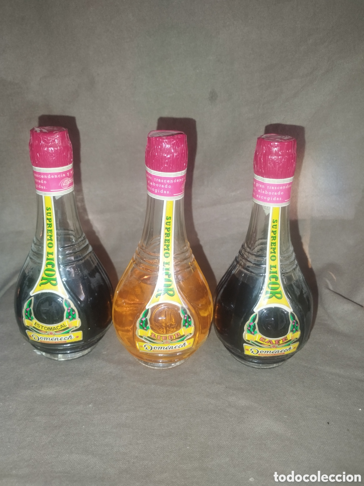 Botellas antiguas: Juego tres botellines domenech - Foto 2
