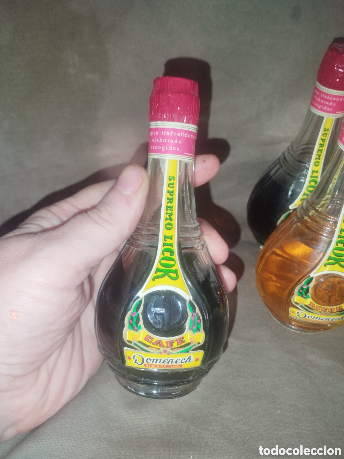 Botellas antiguas: Juego tres botellines domenech - Foto 5