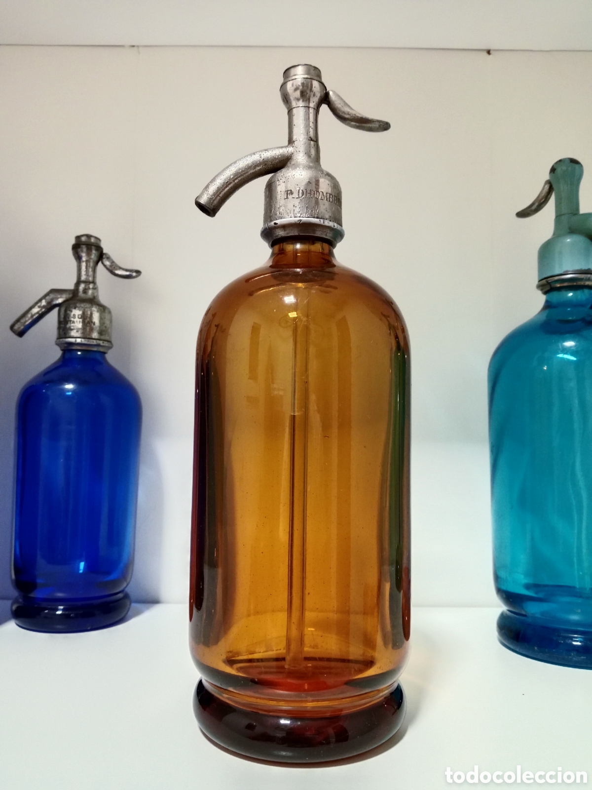 Botellas antiguas: Sif&oacute;n Marr&oacute;n/&Aacute;mbar 100% Original. Tap&oacute;n de Plomo. Rara Botella de Colecci&oacute;n de la Gran Depresi&oacute;n.