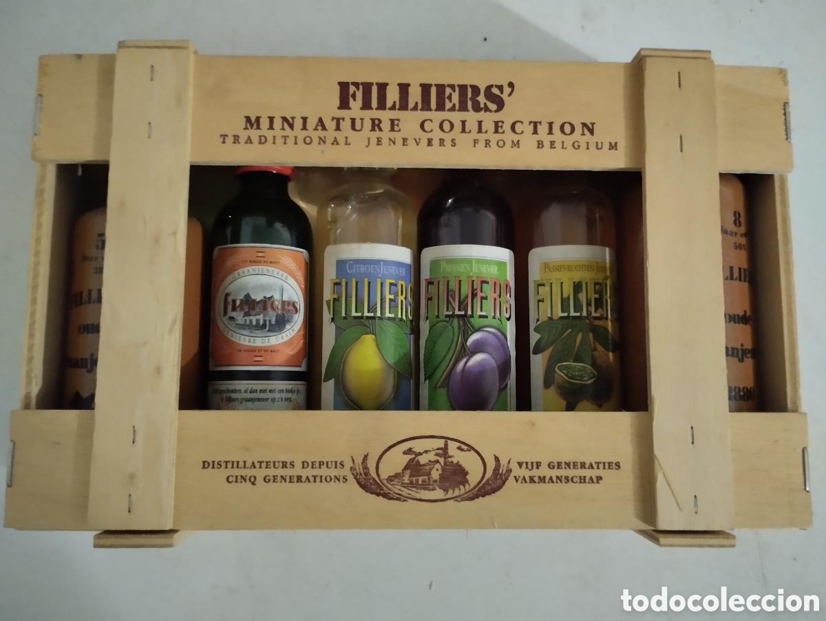 Botellas antiguas: Botellitas miniatura ginebra Filliers