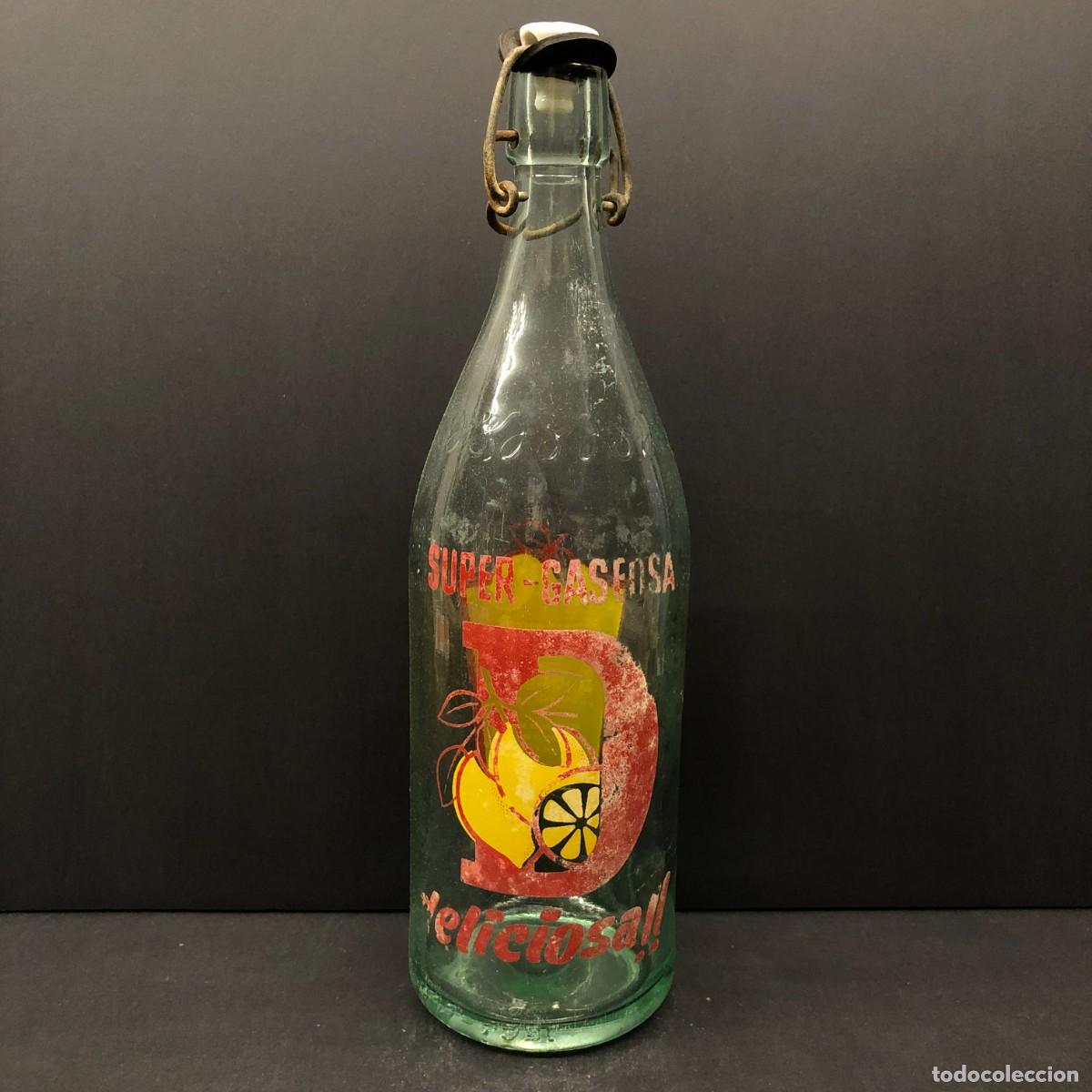 Botellas antiguas: ANTIGUA BOTELLA DE MARCA SUPER GASEOSA - LIMONADA - FABRICANTE N&ordm;3359 / 1604