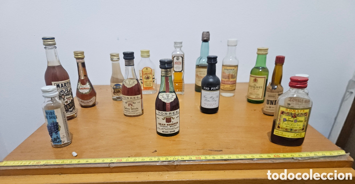 Botellas antiguas: Lote 14 botellitas licor miniatura colecci&oacute;n vintage Pachar&aacute;n Zoco, Licor Calisay, Tequila Joven etc