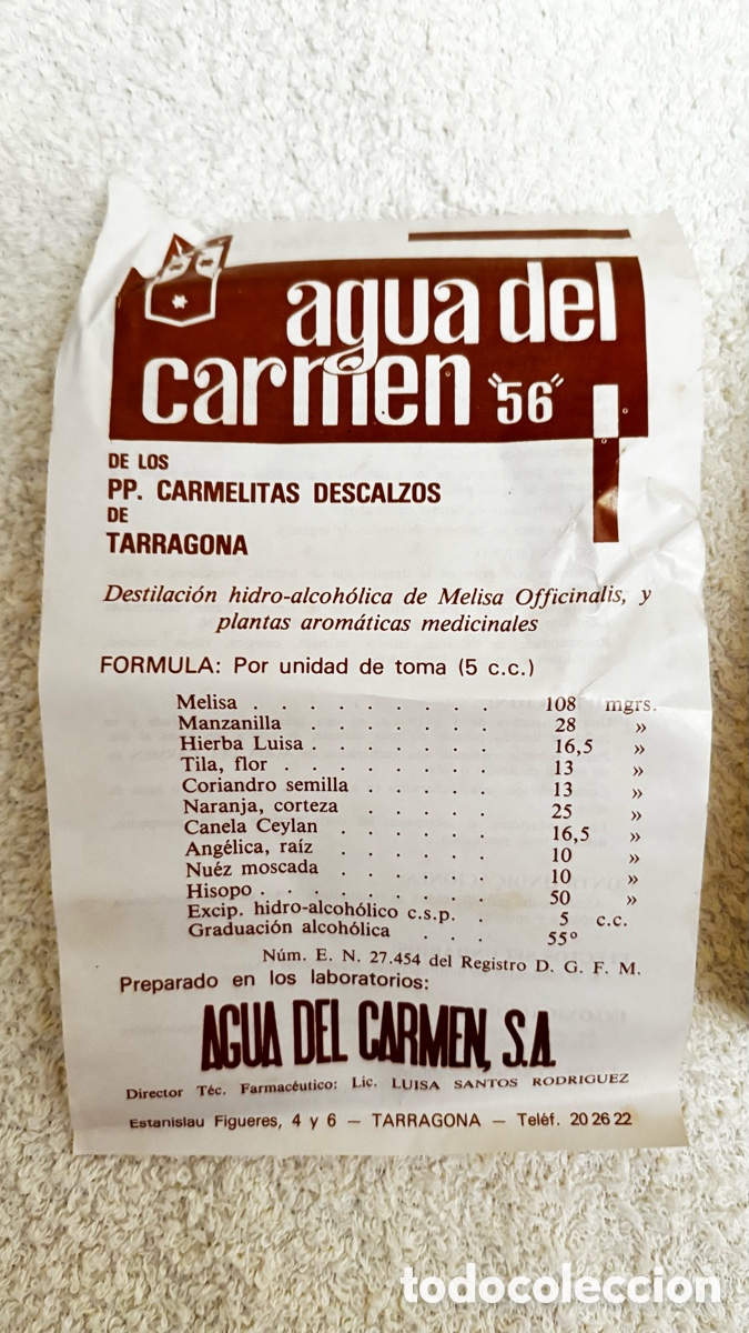 Botellas antiguas: Agua del Carmen original y aut&eacute;ntica