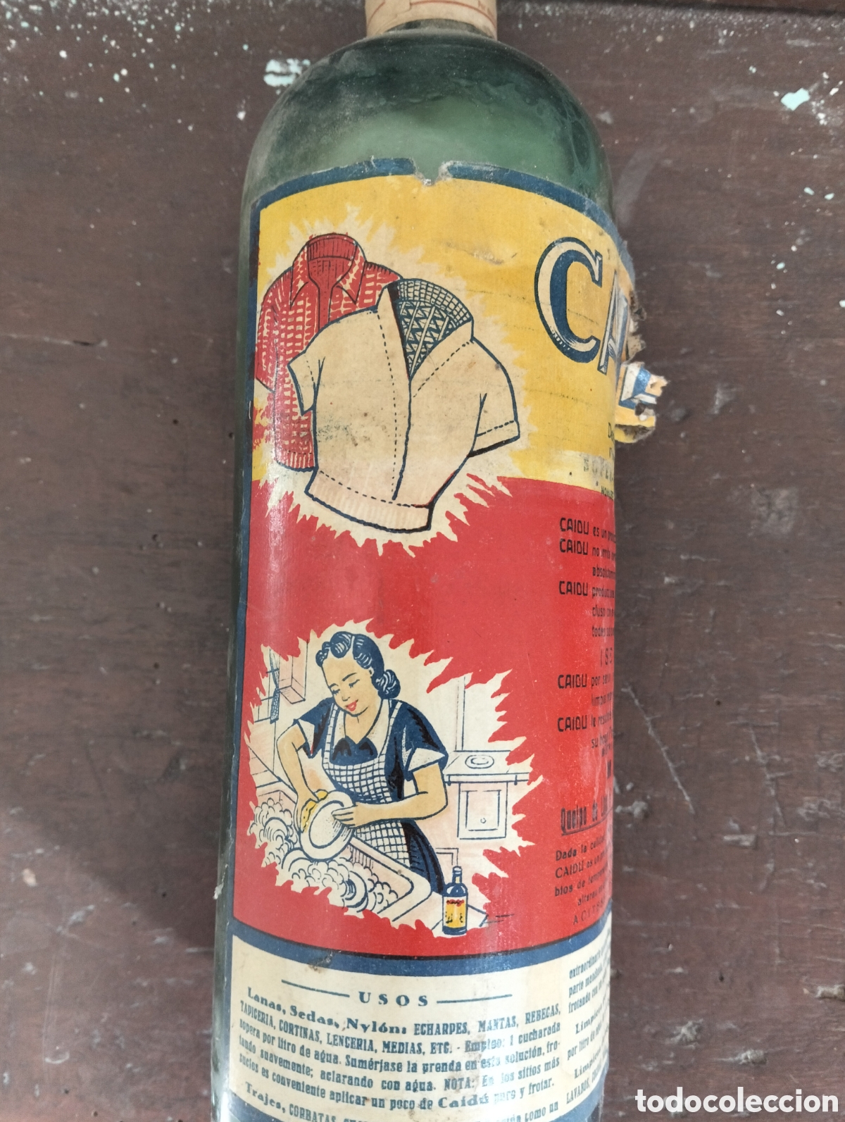 Botellas antiguas: BOTELLA ANTIGUA A&Ntilde;OS 50 PRECINTADA DE DETERGENTE CAIDU