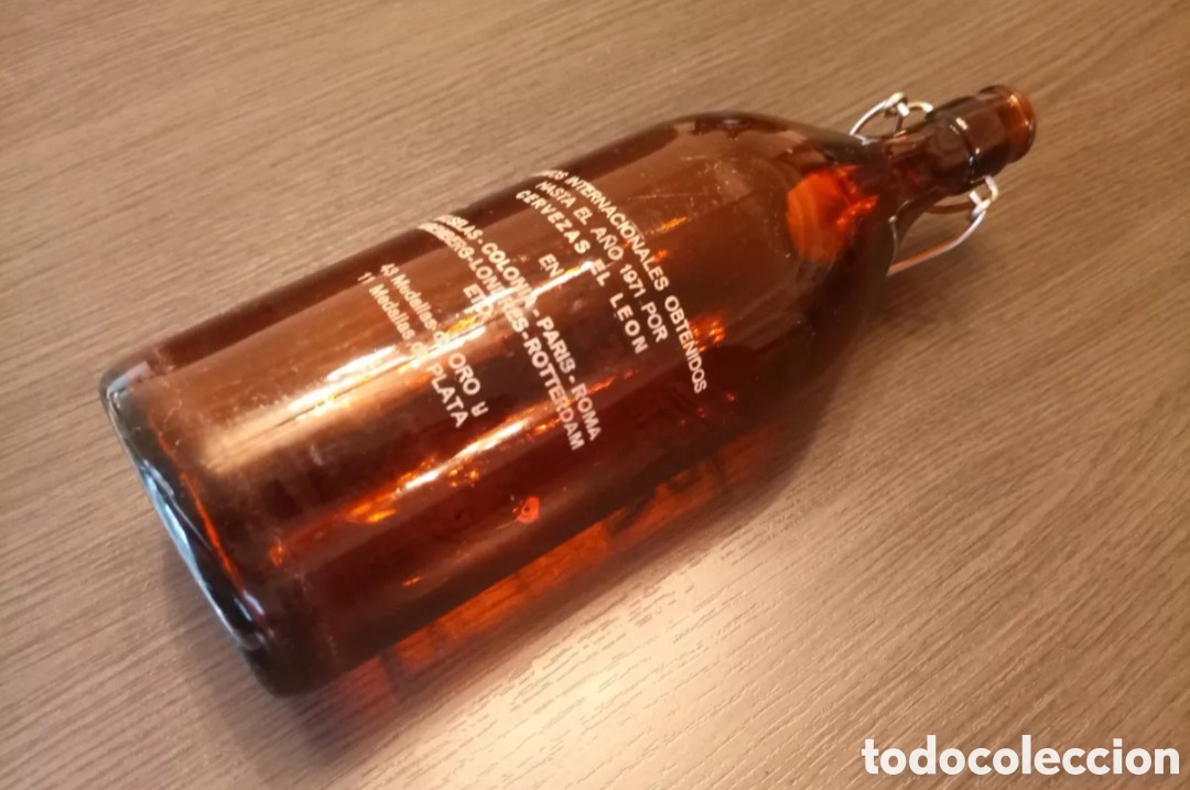 Botellas antiguas: Antigua Botella Cervezas EL LEON - Foto 10