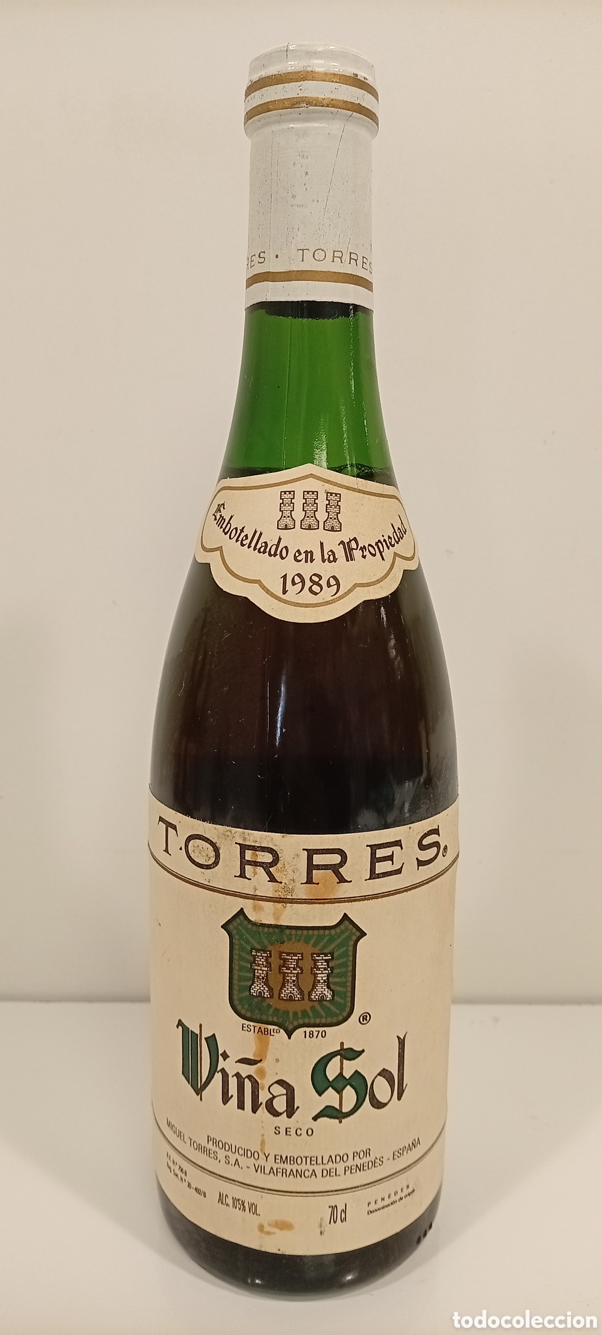 Botellas antiguas: VINO BLANCO TORRES VI&Ntilde;A SOL SECO DE LA A&Ntilde;ADA 1989
