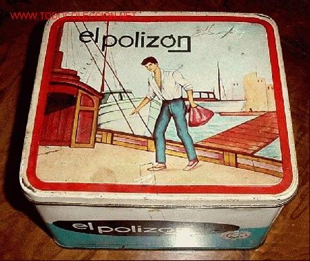 Caixas e caixinhas met&aacute;licas: ANTIGUA CAJA DE HOJALATA LITOGRAFIADA CON PUBLICIDAD DE EL POLIZON  - MIDE APROXIMADAMENTE 25  X 22