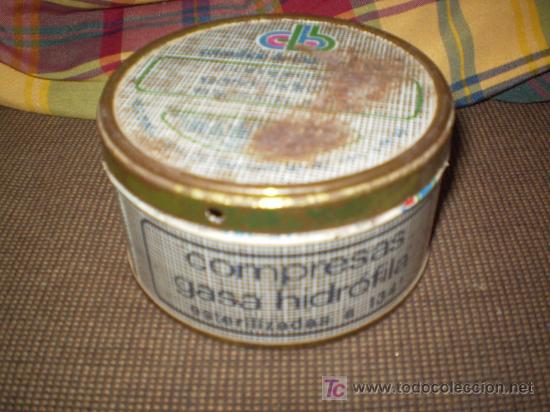 Blechdosen und Kisten: LATA DE COMPRESAS DE GASA HIDROFILA. COTONIFICIO DE BADALONA S.A. BARCELONA.