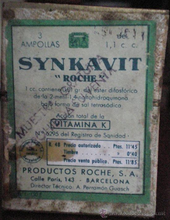 Caixas e caixinhas met&aacute;licas: ANTIGUO MEDICAMENTO A&Ntilde;OS 40 &oacute; 50. SYNKAVIT DE ROCHE 3 AMPOLLAS VITAMINA K