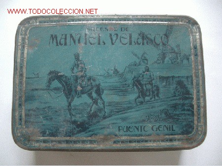 Cajas y cajitas met&aacute;licas: Caja grande antigua de tema Quijote