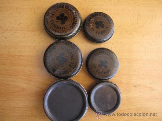 Cajas y cajitas met&aacute;licas: LIQUIDACION - SANTANDER CANTABRIA - 6 LATAS BETUN ZAPATERO- EL TREBOL - 1950'S - PERFECTAS Y LLENAS.