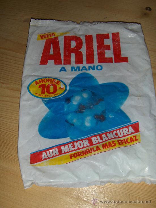 Bo&icirc;tes et petites bo&icirc;tes m&eacute;talliques: BOLSA DE DETERGENTE ARIEL. A&Ntilde;OS 80.